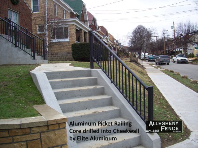 Aluminum Picket Railing Core drilled into Cheekwall by Elite Aluminum