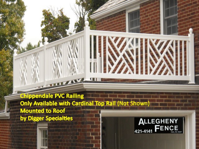Chippendale PVC Railing Only Available with Cardinal Top Rail (not shown) Mounted to Roof by Digger Specialties